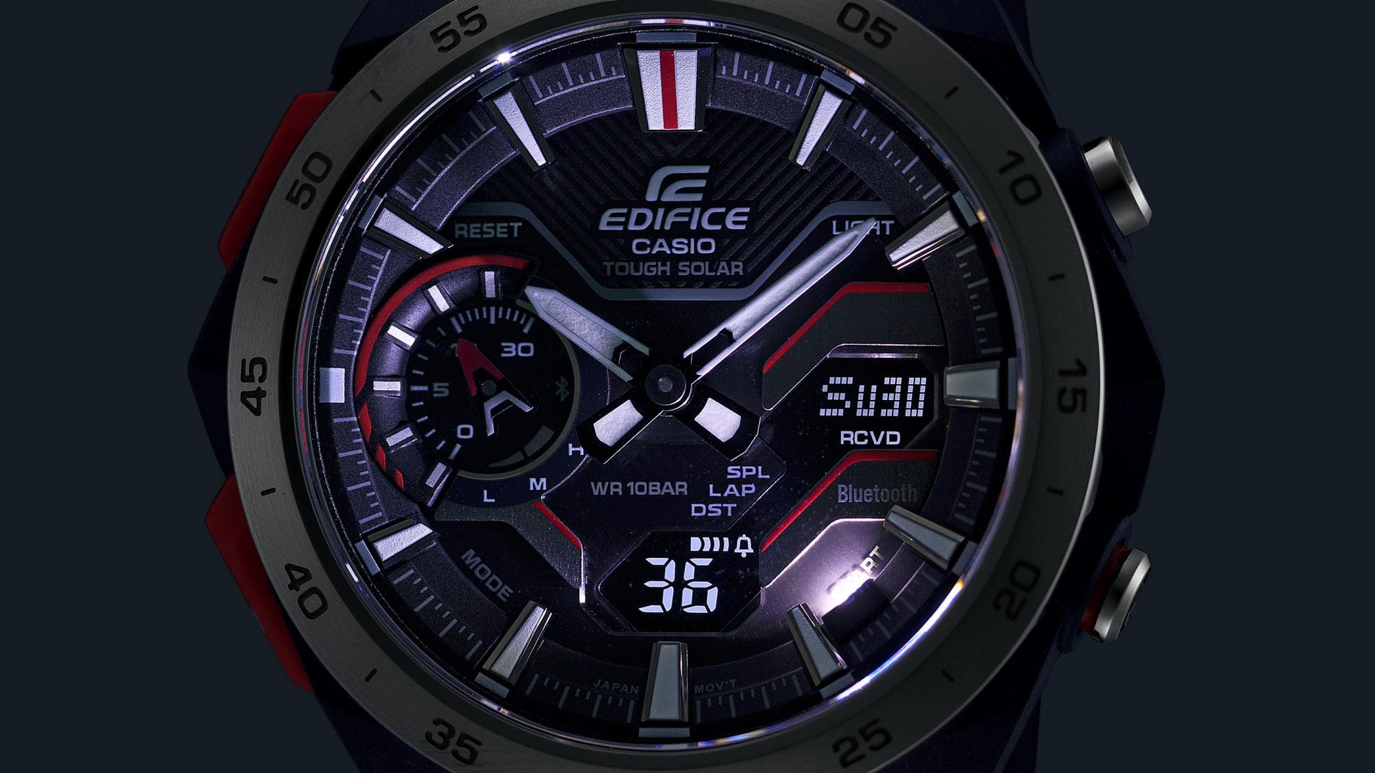 Super Illuminator (high-brightness double LED light) for maintaining watch readability in the dark